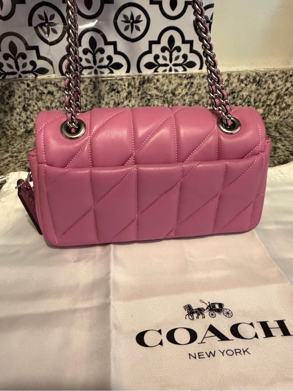 Coach Pink Quilted Leather Shoulder Bag with Silver Hardware / Size 20 - Picture 6 of 11